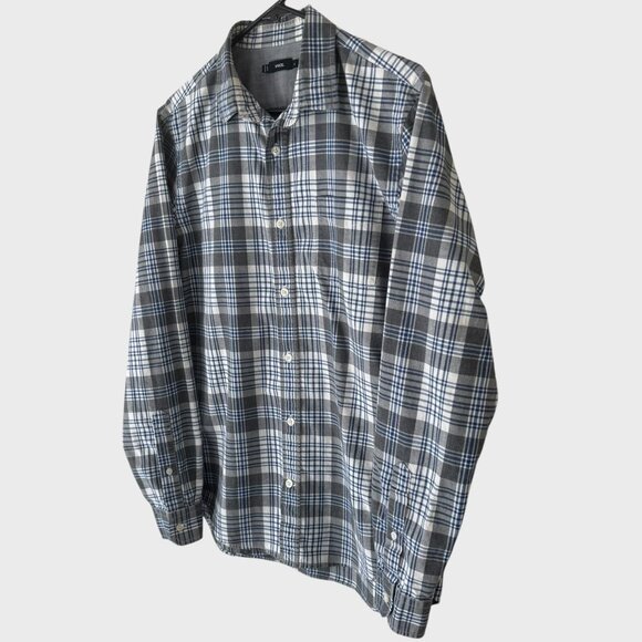 Vince Plaid Button-Up Long-Sleeve Flannel Shirt Blue & Gray Men's Size Medium - Picture 2 of 13